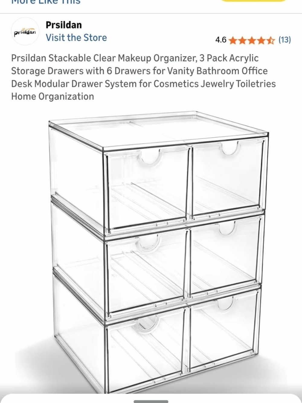 Clear Acrylic Stackable 6-Drawer Organizer by
